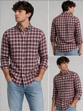 Abercrombie & Fitch Men’s Red Blue Plaid Muscle Fit Button-Down Shirt – Size M